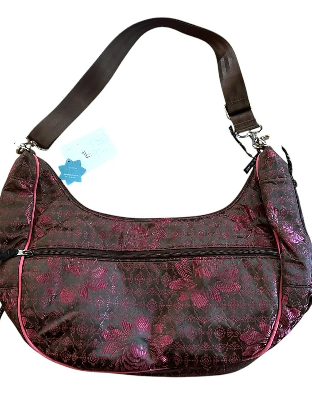 Petunia Pickle Bottom Touring Tote Baby Chic Diaper Bag Brown with Metallic Pink